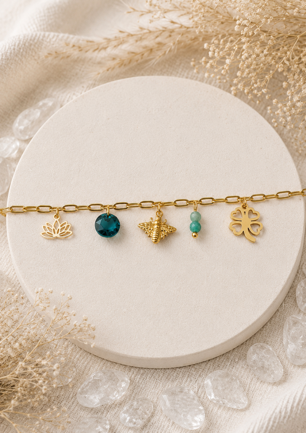 AVANA - Bracelet breloques, pierres naturelles (Aventurine) et cristal