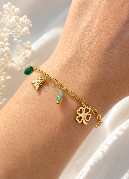 AVANA - Bracelet breloques, pierres naturelles (Aventurine) et cristal