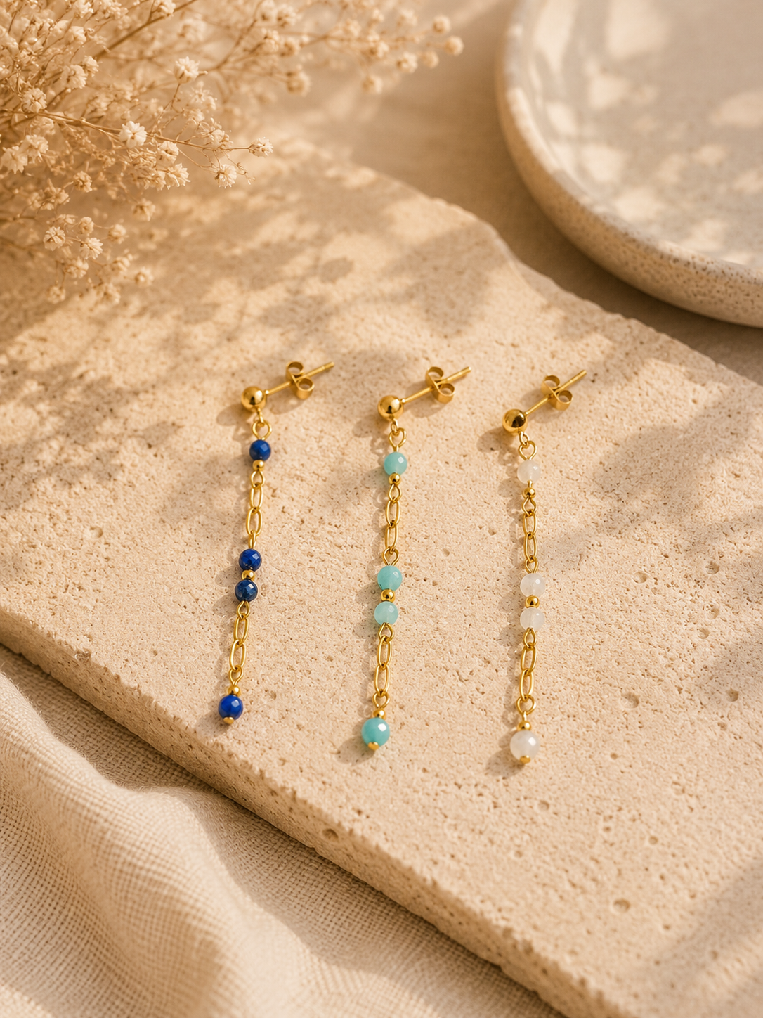 JULIE - Boucles d'oreilles pendantes et perles naturelles