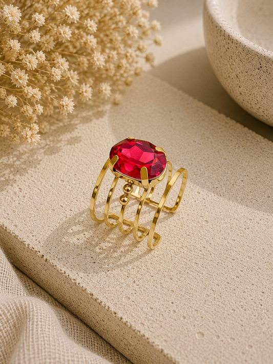 GRENA - Bague dorée et pierre rose