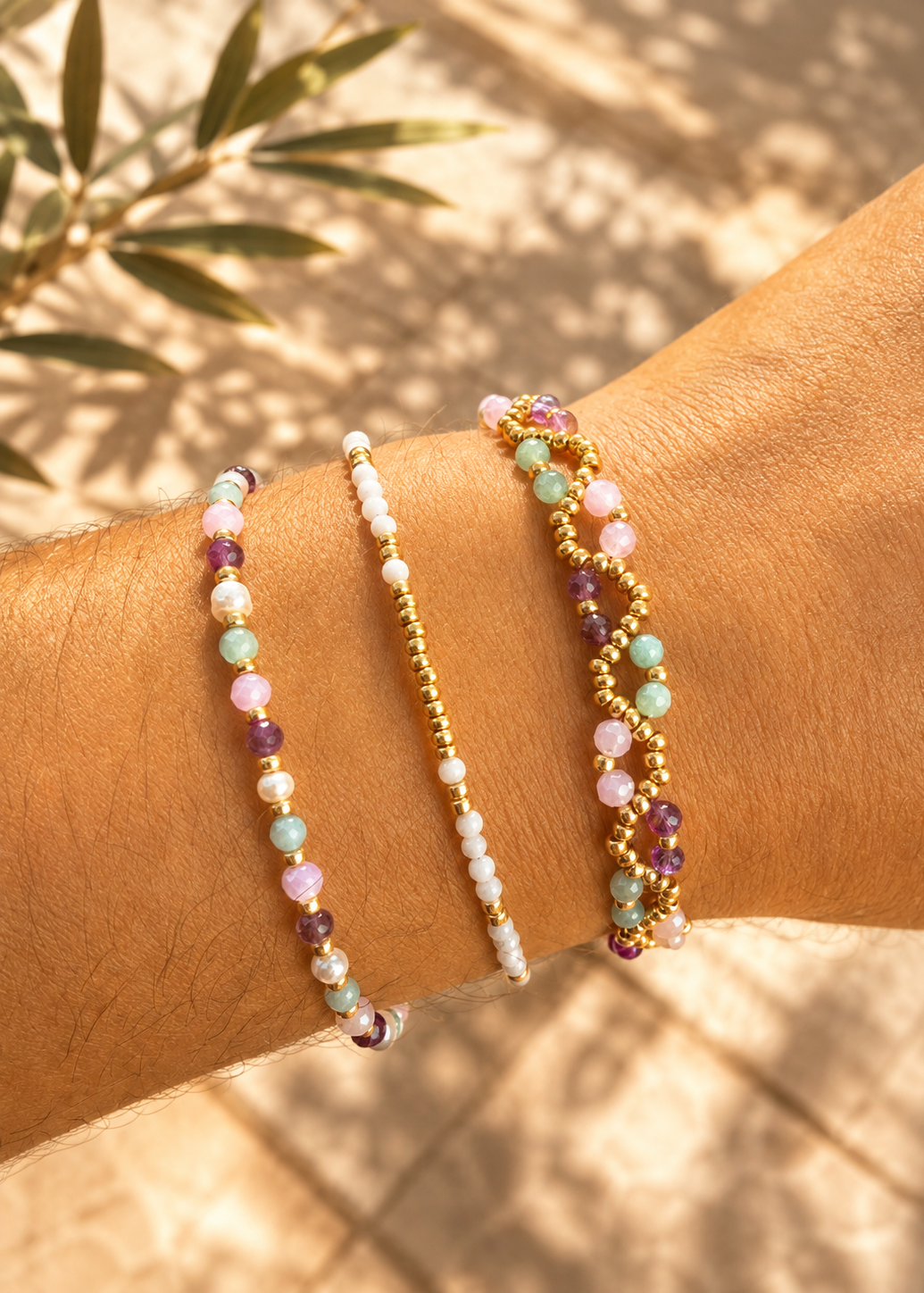 Trio de bracelets pour femme amethyste amazonite et perles d'eau douce bracelet tressé 