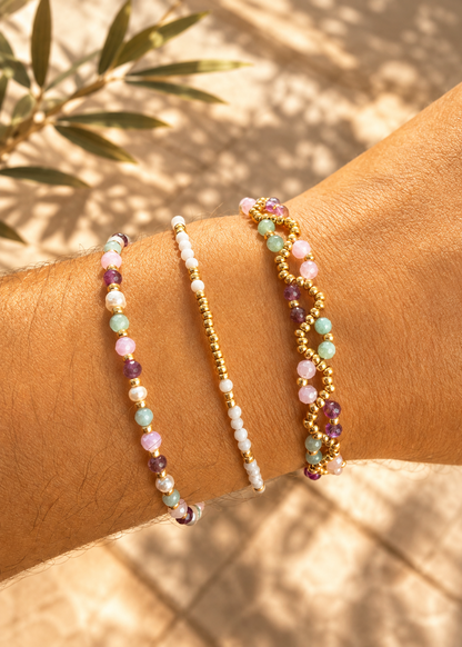 Trio de bracelets pour femme amethyste amazonite et perles d'eau douce bracelet tressé 