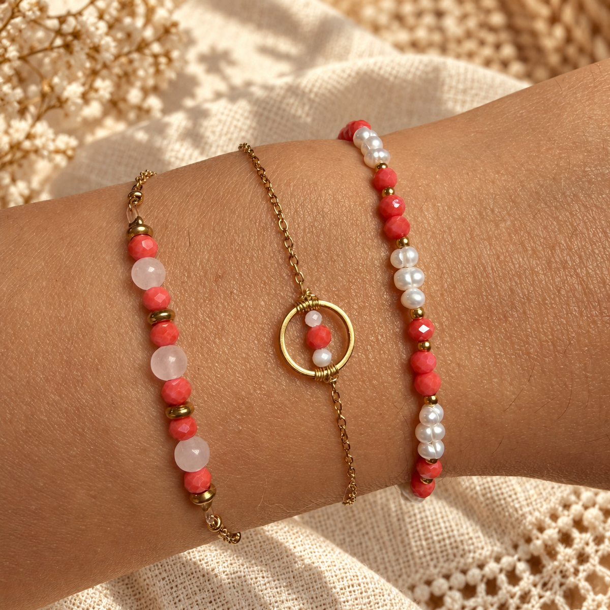 EVALIA - Armband Süßwasserperlen und bunte Perlen