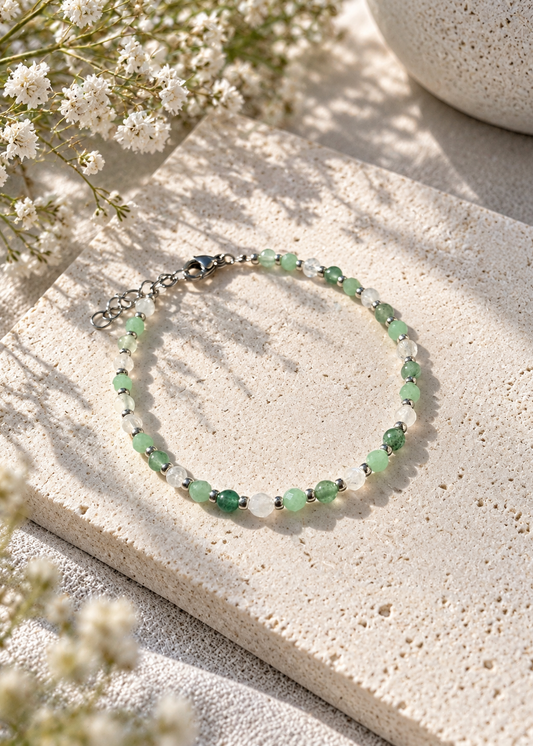 Bracelet pour femme 3 pierres : Jade vert, aventurine et pierre de lune 